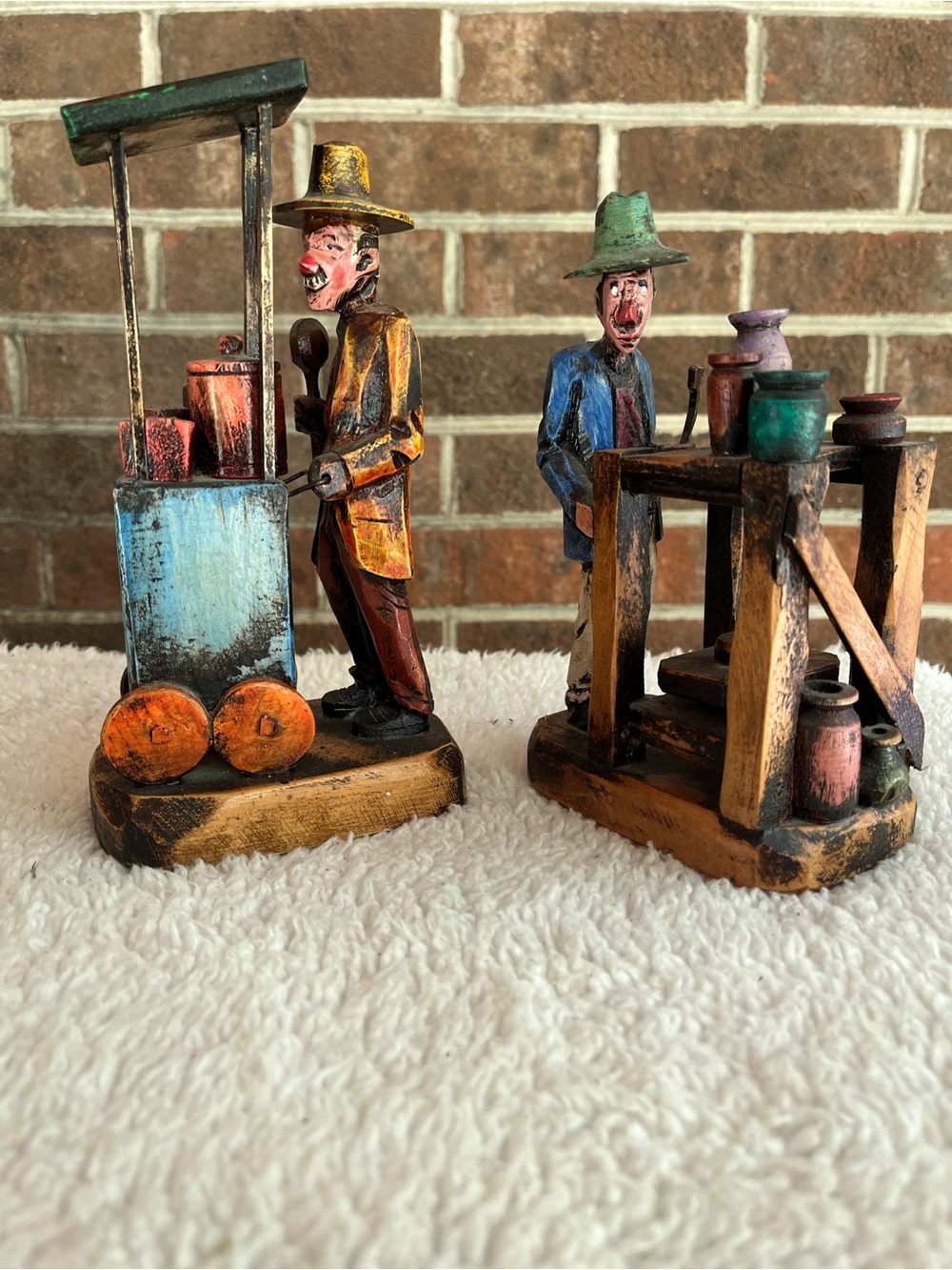 Vintage Chilean Folk Art Sculptures  Hand Made Depicting Street Vendors Chile